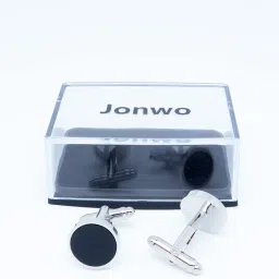 jonwo Classic Round Black Cufflinks for Men Lady in Gift Box Round Cuff Links for Business Wedding Anniversary Party, 15mm, Brass, No Gemstone image 5