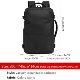 house of quirk Backpack Man Travel Vacuum Compression With Electric Pump 17in Laptop Bag Waterproof Storage Expandable Fashion Casual Back Pack image 1