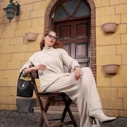 kvetoo Women Winter Coord Set Wool Blend High Neck Sweater and Wide Leg Pants Warm Tracksuit Pajama Set Two Piece Knitwear Travel Wear for Lounge Casual Office image 5