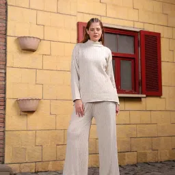 kvetoo Women Winter Coord Set Wool Blend High Neck Sweater and Wide Leg Pants Warm Tracksuit Pajama Set Two Piece Knitwear Travel Wear for Lounge Casual Office image 4