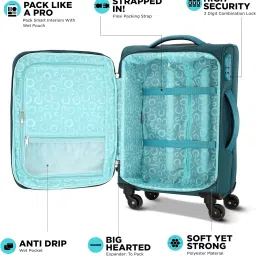 american tourister 58Cm Check-in Polyester Soft-Sided 4 Wheel Spinner Trolley Bag with Wet Pocket, Expandable, Combination Lock (Teal) image 2
