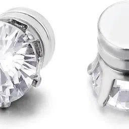 assu Earrings for Men Magnetic Cubic Zirconia Stud Earrings, Steel, Non-Piercing Clip On Cheater Fake Earrings 2pcs image 1