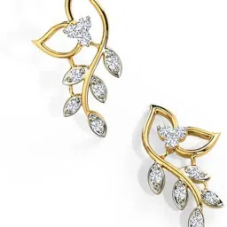 caratlane 18 KT Yellow Gold Classic Leaves Diamond Stud Earrings For Women image 5