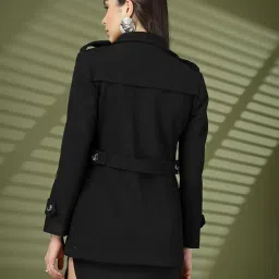 chkokko Women Elegant Winter Long Coat Double Breasted | Hip Length Design with Notched Lapel Collar and Practical Front Side Pockets for Sophisticated Appeal Black XXL image 3