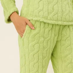 camey Women Fleece Winter Nightsuit Set | Cable Knit Textured Top & Pajama | Soft Warm Lounge Wear image 4