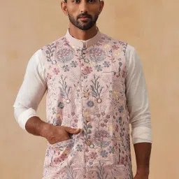 jompers Floral Embroidered Silk Blend Nehru Jacket image 4