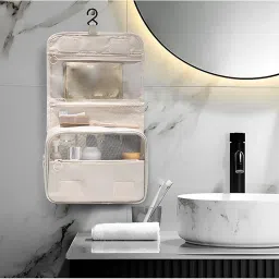 Travel Makeup Cosmetic Organizer Pouch Bag with Handle, Large Capacity Translucent Waterproof Travel Storage image 2