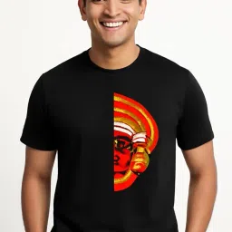 pdlprint Theyyam Malayalam Fusion Graphic Print T-Shirt Kerala Culture Black image 1