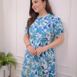 JALMALA’s Blue Cotton Gown Type Apparel: Illusion Print || Kurti, Kurta, Dress or Gown For Teenage Girls & Women (LB) image 1
