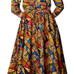 silver organisation Women's Full Sleeves Fit and Flare Rayon Printed Long Gown (Free Size Upto XXL) image 1