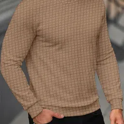 KAJARU Quilted Pattern Long Sleeve Sweatshirt, Round Neck, Men's Casual Pullover, Grey, Black, Beige image 2