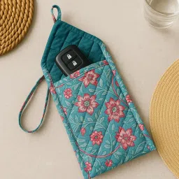 the spring story Bahaar Handblock Print Cotton Spectacle Pouch | Standard Size (Blue, Green & Multicolor) image 3