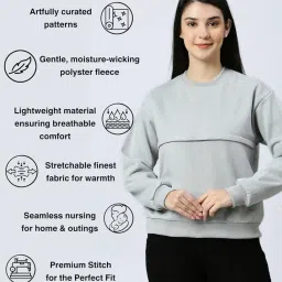 true shape Maternity Tops for Mothers with Zip | Stylish Printed Sweatshirt with Concealed YKK Zipper in Knitted Fleece for Pre & Post Pregnancy image 1
