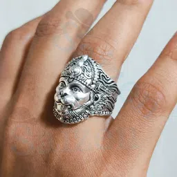 saizen Men's Silver Plated Stainless Steel Chain with Hanuman Pendant (Hanuman Face ring) image 3