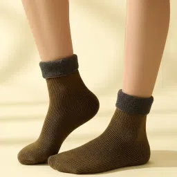 Zamaan Store's Premium Woolen Winter Socks – Olive Brown | Soft, Warm & Breathable image 1