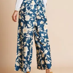 ratan Women's Cotton Printed Loose Fit Flared Wide Leg Palazzo Pants image 2