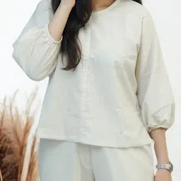 vastradrobe Women's Solid Co-ord Set | Round Neck 3/4 Sleeve Co-Ord Set | Casual Wear Pant Top Set | Top & Pant Khadi Cotton Set for Women image 2