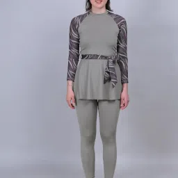 megaska Modest Swimsuits with Swim Top Swim Legging and Belt Full Sleeve Chest Pads Full Body Cover Swimming Costume Swimwear Set for Women image 5