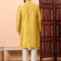 latest chikan Men's Silk Cotton Regular Solid Kurta Churidar Pyjama Set - Casual Ethnic Set image 3