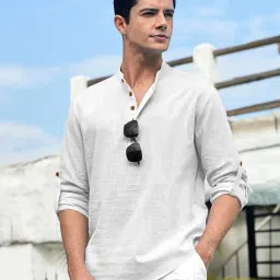 zombom Combo of Men's Solid Cotton Blend Full Sleeve Straight Kurta Shirt (Pack of 2) image 3