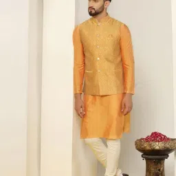 kisah Men's Nehru Jacket, Off White Silk Blend, Woven Design Mandarin Collar Regular Fit Sleeveless image 5