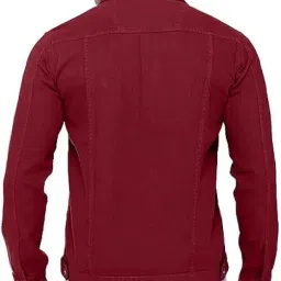 Classic Denim Trucker Jacket for Men, Burgundy Red Cotton, Button Front Closure, Casual Style with Chest Pockets image 4