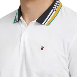 louis philippe Men's Solid Slim Fit Polo Tshirt with Contrast Jaquard Collar image 3