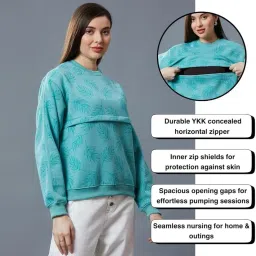 true shape Maternity Tops for Mothers with Zip | Stylish Printed Sweatshirt with Concealed YKK Zipper in Knitted Fleece for Pre & Post Pregnancy image 1