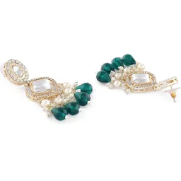 zaveri pearls Green Bead Dazzling Stones Embellished Choker Necklace Earring Maangtikka & Ring Set For Women-ZPFK17792 image 4
