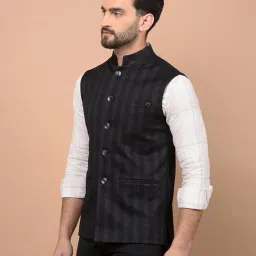 crimsoune club Men's Black Vertical Stripes Waist Coat image 1