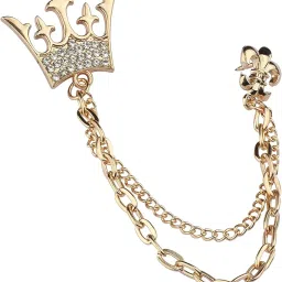 panjatan Men's Crystal Crown Brooch with Golden Chain – Brooch for Sherwani, Suit & Blazer image 5