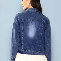 aarika Womens Blue Colour Solid Denim Jacket image 3