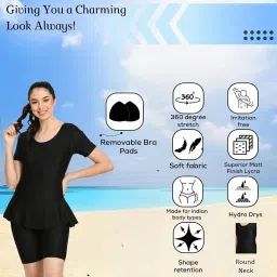 lebami Spandex Printed Frock Style Swimming Costume for Women Swim Dress for Girls [Half Sleeves - Half Length Style - with Removal Pads ] image 3