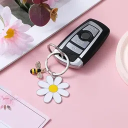 pmeixcy Cute Bee Daisy Keychain, Key Chains for Women, Bag Charm Bee Keychain with Floral Design, Metal Keyrings for Keys and Bags, Personalized for Everyday Use, 10 cm x 5 cm image 5