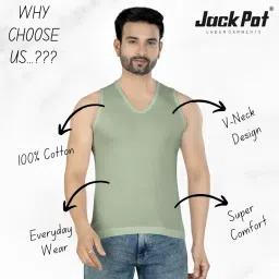 jack pot Men's Color Vneck Sleeveless Cotton Vest for Man | Pack of 3 and 2 | 100% Cotton image 2