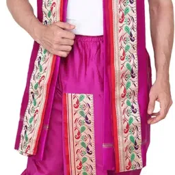 rameshwaram fabrics Cotton Silk Dhoti Kurta Set for Men with Stole, 3 Piece Set image 2