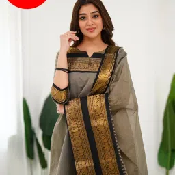 twinlight Women's Kanchi Cotton Elephant Jaquard Work Kurta and Dupatta Set | V Neck 3/4 Sleeves Straight Calf Length Kurti with Jaquard Border Work Dupatta | Kurti Set for Women image 2