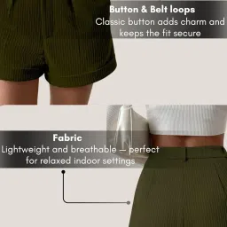 leriya fashion Women's High Waist Tailored Shorts, Ribbed Poly Lycra Blend Summer Shorts with Pockets & Button Closure, Elegant Folded Hem Casual Wear for College, Brunch & Daily Outings image 3