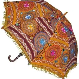EXEMARTZ Umbrella For Decoration in Weddings, Navratri, Traditional Festivals | Handmade Embroidery Ethnic Parasol | For Sun Protection, Garba in Navratri | Event Photo Backdrop image 1