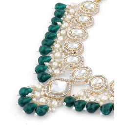 zaveri pearls Green Bead Dazzling Stones Embellished Choker Necklace Earring Maangtikka & Ring Set For Women-ZPFK17792 image 3