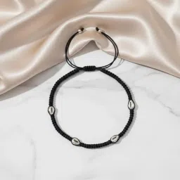 hulasi Sterling Silver Seashell Anklet with Black Thread, Handmade Adjustable Bracelet for Men and Women image 1