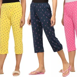 fflirtygo Women's Cotton Capri for Women, Three Fourth for Women Capris Combo of 3, 3/4th Pajama, Womens Night Wear (Prints and Colours May Vary) image 3