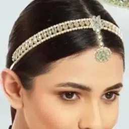 needs collection Needs Kundan Design Gold-Plated Mathapatti Headband with Attached Mang Tika, Wedding Party Hair Accessories for Women and Girls image 1