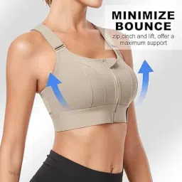 fabluk Women Polyester Spandex High Impact Front Zip Sports Bra Fitness Criss Cross Back Crop Tops Tank Gym Yoga Workout, Size: M-4XL image 4