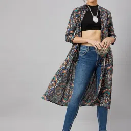 azira Front Open Longline Printed Shrug for Women and Girl image 2