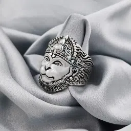 saizen Men's Silver Plated Stainless Steel Chain with Hanuman Pendant (Hanuman Face ring) image 2