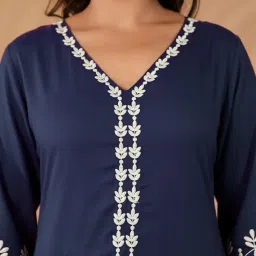 indesi Embroidered V-Neck Short Kurti for Women, Stylish Rayon Tunic Top with 3/4 Designer Sleeves image 4