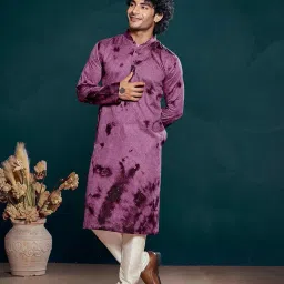 vardha Men's Viscose Sequence Stitched Kurta, Shibori Dyed Ethnic Kurtas for Men, Mandarin Collar Long Kurta's image 1