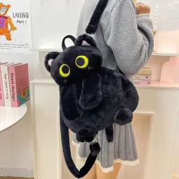 iyoocss Cute Black Cat Plush Backpack – Soft Stuffed Animal Bag with Adjustable Straps, Perfect for Travel, School & Gifts image 4