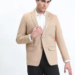 showoffff Men's Printed Beige Single-Breasted Slim Fit Blazer-EX-3024_Beige image 1